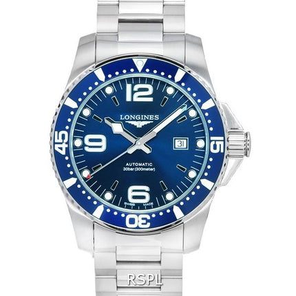 Longines HydroConquest Sunray Blue Super-LumiNova-kellonäytön automaattisella sukeltajalle L3.841.4.96.6 300M miesten kello