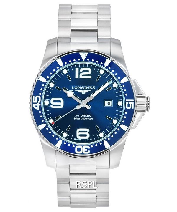 Longines HydroConquest Sunray Blue Super-LumiNova-kellonäytön automaattisella sukeltajalle L3.841.4.96.6 300M miesten kello