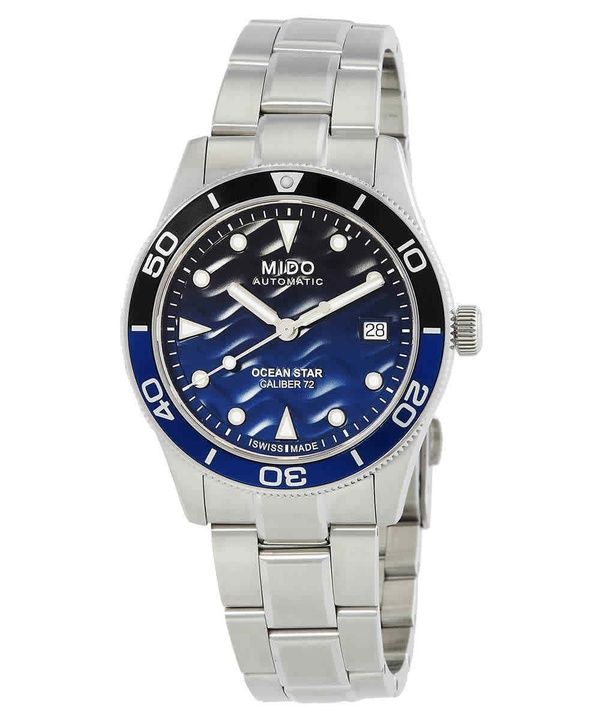 Mido Ocean Star ruostumattomasta teräksestä valmistettu sininen kaltevuuskellotaulu automaattinen sukeltaja M026.907.11.041.00 2