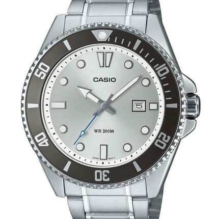 Casio Standard Analoginen ruostumattomasta teräksestä valmistettu hopea kellotaulu kvartsi MDV-107D-7AV 200M miesten kello