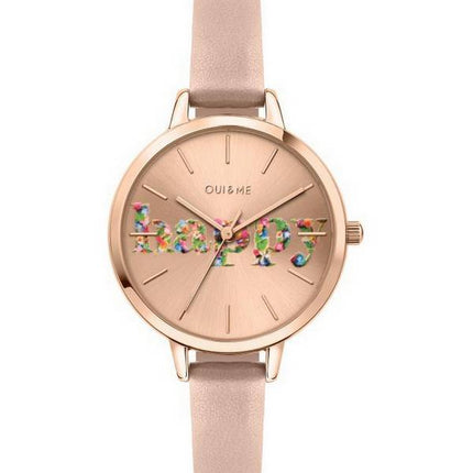 Oui &amp, Me Petite Fleurette Rose Gold Sunray kellotaulu nahkaranneke kvartsi ME010009 naisten kello