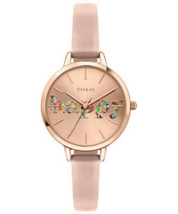 Oui &amp, Me Petite Fleurette Rose Gold Sunray kellotaulu nahkaranneke kvartsi ME010009 naisten kello