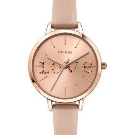 Oui &amp, Me Fleurette Rose Gold Sunray kellotaulu nahkaranneke kvartsi ME010018 naisten kello