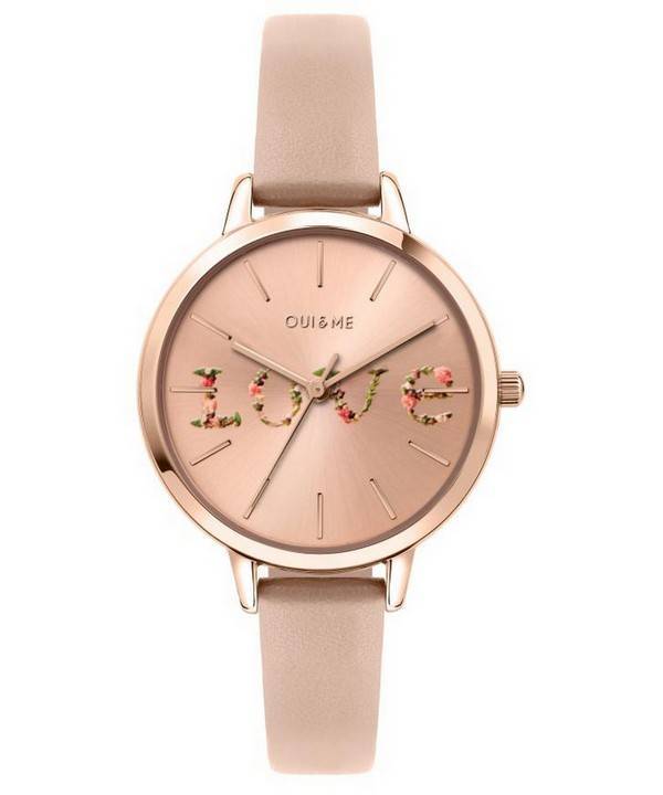 Oui &amp, Me Fleurette Rose Gold Sunray kellotaulu nahkaranneke kvartsi ME010018 naisten kello