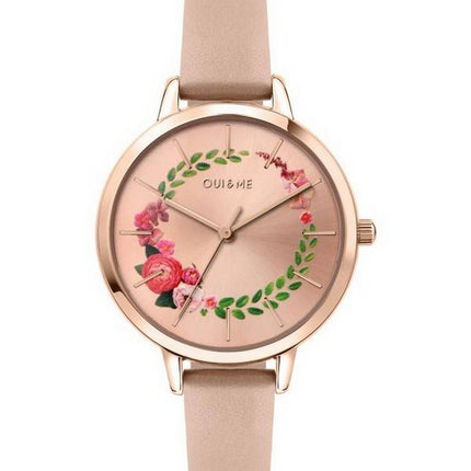 Oui &amp, Me Fleurette Rose Gold Sunray kellotaulu nahkaranneke kvartsi ME010038 naisten kello