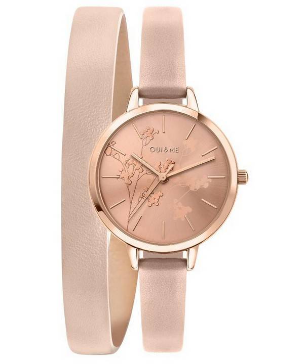 Oui &amp, Me Petite Amourette Rose Gold Sunray kellotaulu nahkaranneke kvartsi ME010049 naisten kello