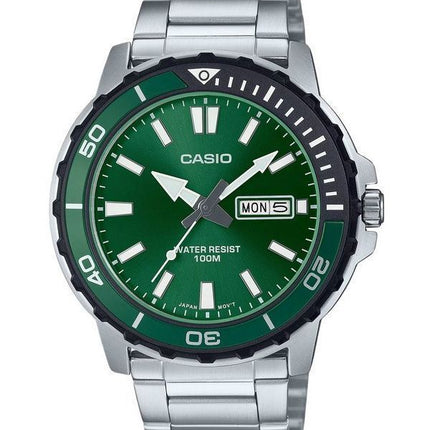 Casio Standard Analoginen ruostumattomasta teräksestä valmistettu vihreä kellotaulu kvartsi MTD-125D-3AV 100M miesten kello