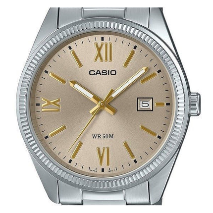 Casio Standard analoginen ionipinnoitettu ruostumaton teräs beige kellotaulu kvartsi MTP-1302DD-9AV miesten kello