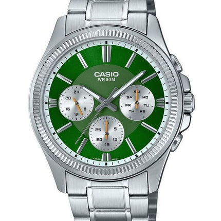 Casio Enticer analoginen ruostumattomasta teräksestä valmistettu vihreä kellotaulu kvartsi MTP-1375D-3 miesten kello