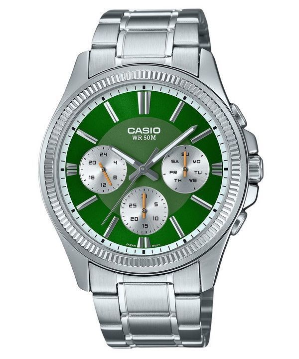 Casio Enticer analoginen ruostumattomasta teräksestä valmistettu vihreä kellotaulu kvartsi MTP-1375D-3 miesten kello