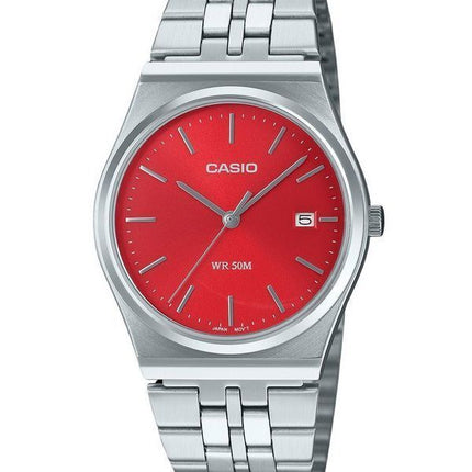 Casio Standard analoginen ruostumattomasta teräksestä valmistettu punainen kellotaulu kvartsi MTP-B145D-4A2V Unisex kello