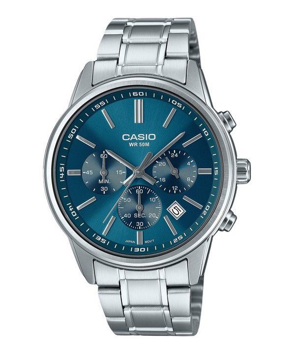 Casio Standard Analog Chronograph ruostumaton teräs sininen kellotaulu kvartsi MTP-E515D-2A1V miesten kello