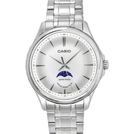 Casio Standard Analog Moon Phase ruostumaton teräs hopea kellotaulu kvartsi MTP-M100D-7A miesten kello