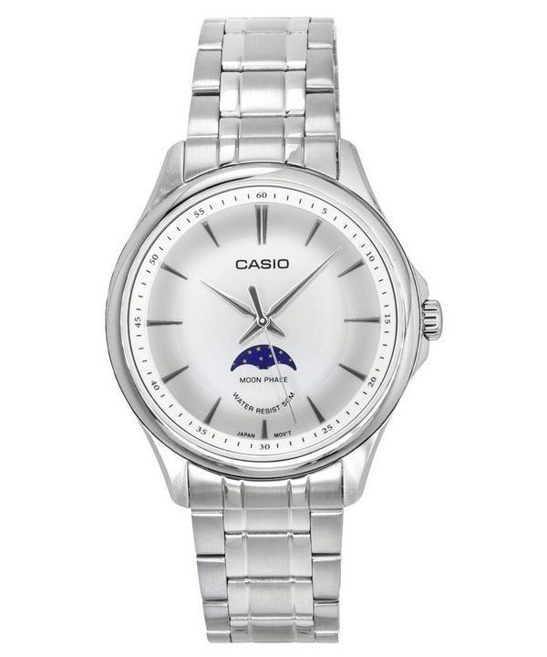 Casio Standard Analog Moon Phase ruostumaton teräs hopea kellotaulu kvartsi MTP-M100D-7A miesten kello