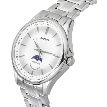 Casio Standard Analog Moon Phase ruostumaton teräs hopea kellotaulu kvartsi MTP-M100D-7A miesten kello