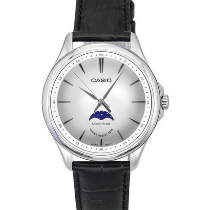 Casio Standard Analog Moon Phase nahkaranneke hopea kellotaulu kvartsi MTP-M100L-7A miesten kello