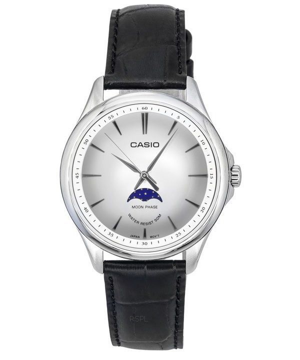 Casio Standard Analog Moon Phase nahkaranneke hopea kellotaulu kvartsi MTP-M100L-7A miesten kello