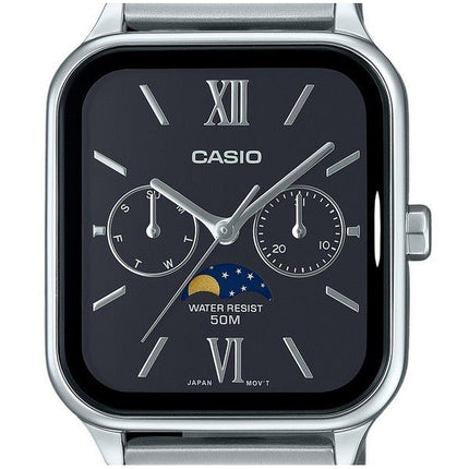 Casio Standard Analog Moon Phase ruostumaton teräs musta kellotaulu kvartsi MTP-M305D-1A2V miesten kello