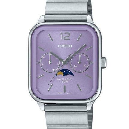 Casio Standard Analog Moon Phase ruostumaton teräs, violetti kellotaulu kvartsi MTP-M305D-6AV miesten kello