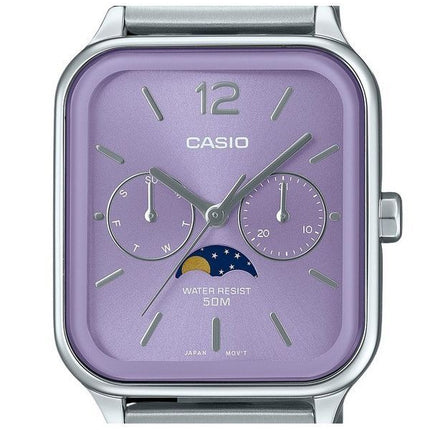 Casio Standard Analog Moon Phase ruostumaton teräs, violetti kellotaulu kvartsi MTP-M305D-6AV miesten kello