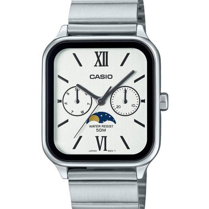 Casio Standard Analog Moon Phase ruostumaton teräs valkoinen kellotaulu kvartsi MTP-M305D-7A2V miesten kello