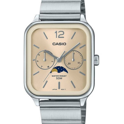 Casio Standard Analog Moon Phase ruostumattomasta teräksestä valmistettu samppanjakellotaulu kvartsi MTP-M305D-9AV miesten kello