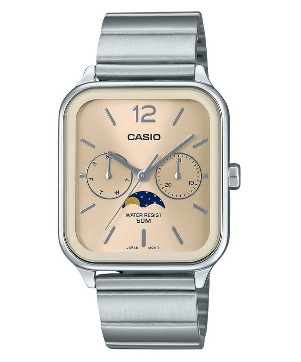 Casio Standard Analog Moon Phase ruostumattomasta teräksestä valmistettu samppanjakellotaulu kvartsi MTP-M305D-9AV miesten kello