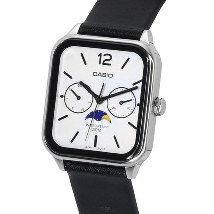 Casio Standard Analog Moon Phase nahkaranneke valkoinen kellotaulu kvartsi MTP-M305L-7A miesten kello