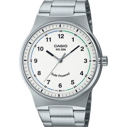 Casio Standard Analoginen ruostumattomasta teräksestä valmistettu valkoinen kellotaulu aurinkopaneeli MTP-RS105D-7BV miesten kel