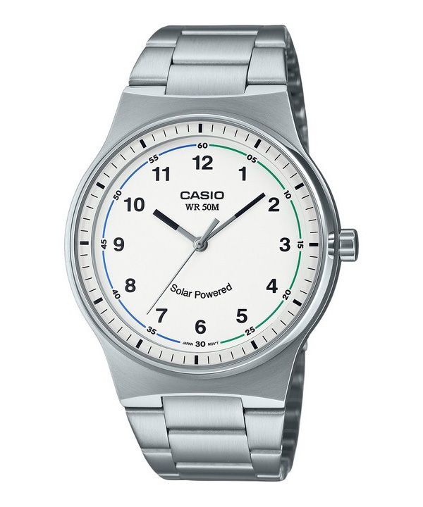 Casio Standard Analoginen ruostumattomasta teräksestä valmistettu valkoinen kellotaulu aurinkopaneeli MTP-RS105D-7BV miesten kel