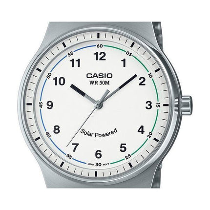 Casio Standard Analoginen ruostumattomasta teräksestä valmistettu valkoinen kellotaulu aurinkopaneeli MTP-RS105D-7BV miesten kel