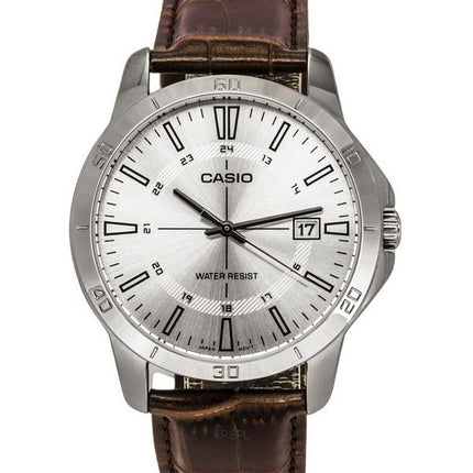 Casio Standard analoginen ruskea nahkaranneke hopea kellotaulu kvartsi MTP-V004L-7C miesten kello