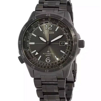 Citizen Promaster Air GMT ruostumattomasta teräksestä valmistettu musta kellotaulu automaattinen NB6045-51H 200M miesten pilotti