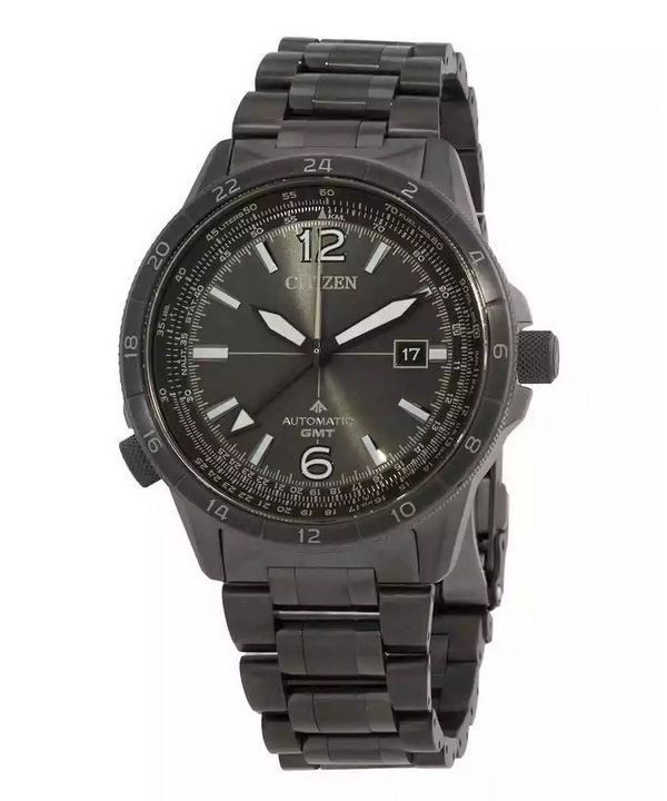 Citizen Promaster Air GMT ruostumattomasta teräksestä valmistettu musta kellotaulu automaattinen NB6045-51H 200M miesten pilotti