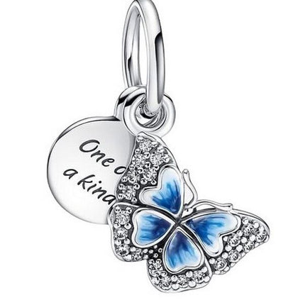 Pandora Blue Butterfly and Quote Double Dangle Charm 790757C01 naisille