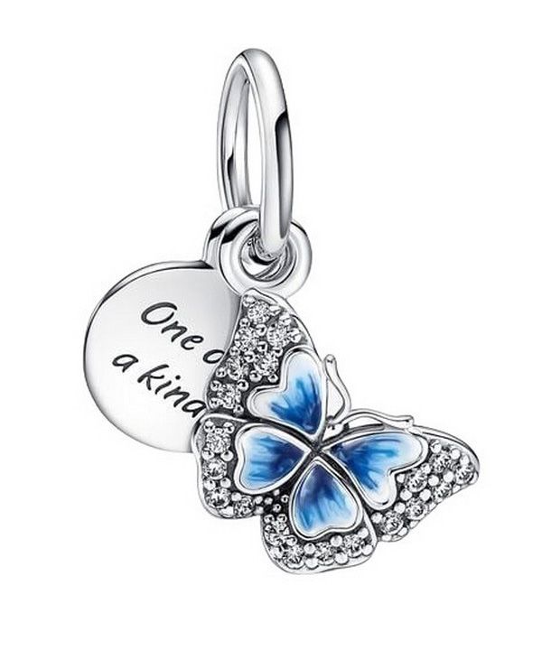 Pandora Blue Butterfly and Quote Double Dangle Charm 790757C01 naisille