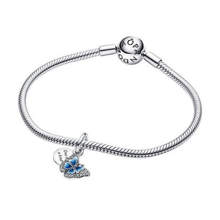 Pandora Blue Butterfly and Quote Double Dangle Charm 790757C01 naisille