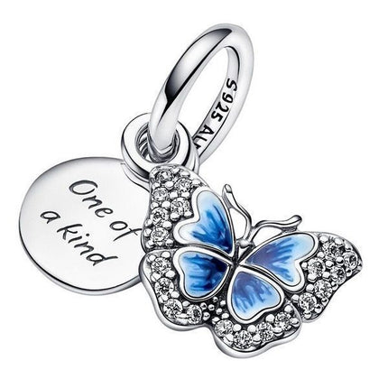 Pandora Blue Butterfly and Quote Double Dangle Charm 790757C01 naisille