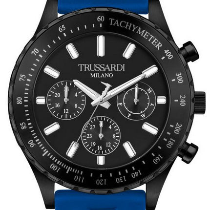 Trussardi T-Logo Tachymeter musta kellotaulu silikonihihna kvartsi R2451148001 miesten kello