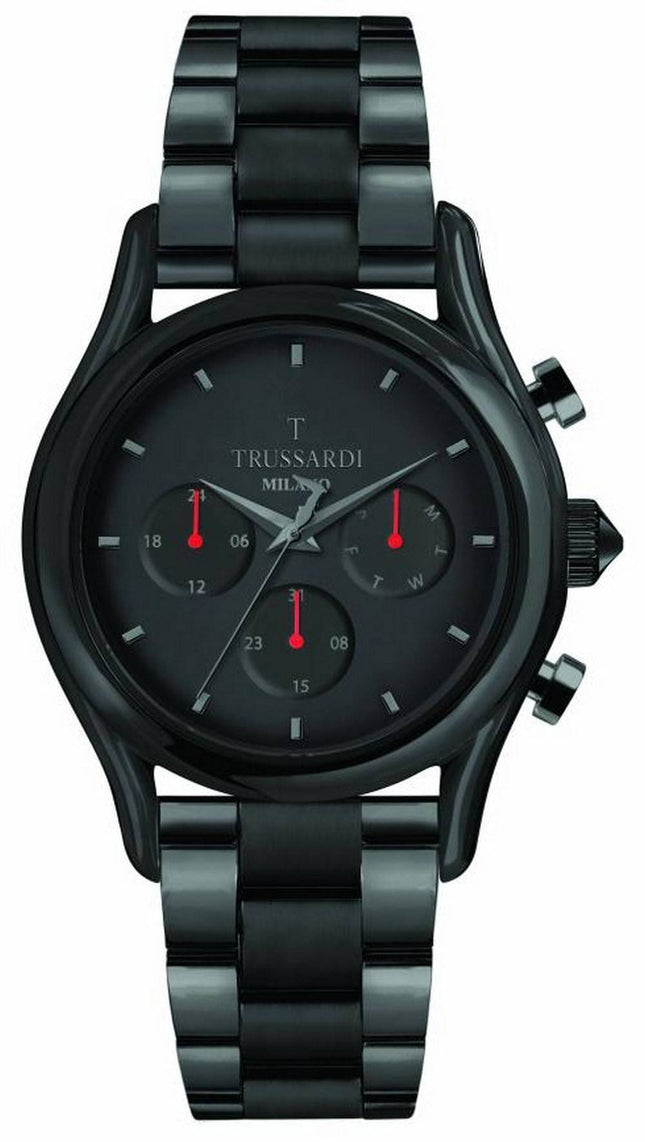 Trussardi T-Light musta kellotaulu ruostumattomasta teräksestä kvartsi R2453127009 miesten kello