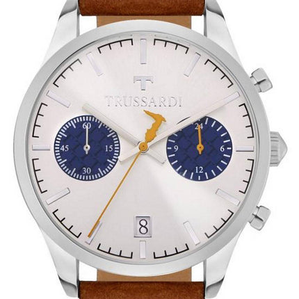 Trussardi T-Genus Chronograph hopea kellotaulu nahkaranneke kvartsi R2471613004 miesten kello