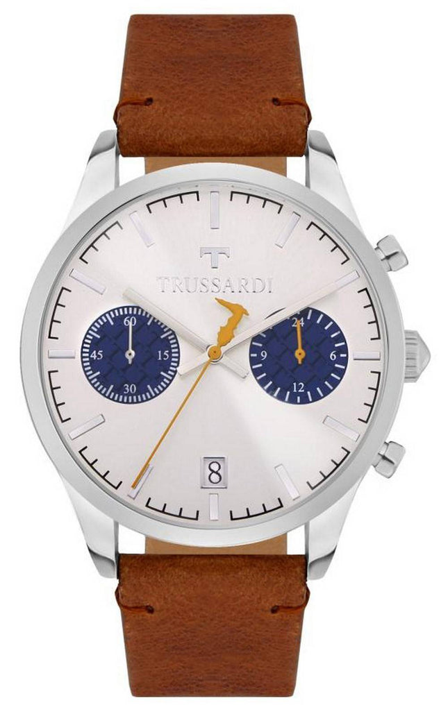 Trussardi T-Genus Chronograph hopea kellotaulu nahkaranneke kvartsi R2471613004 miesten kello