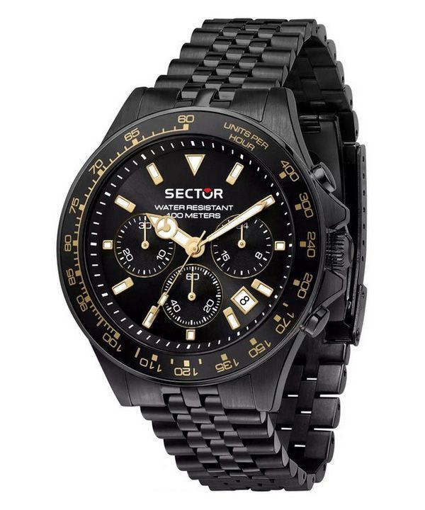 Sector 230 Chronograph ruostumaton teräs musta kellotaulu kvartsi R3273661029 100M miesten kello