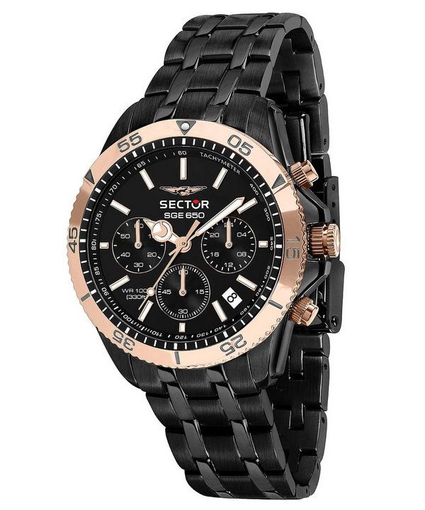 Sector SGE 650 Chronograph ruostumaton teräs musta kellotaulu Quartz R3273962004 100M miesten kello