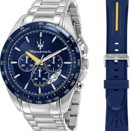 Maserati Modena Edition Chronograph ruostumaton teräs sininen kellotaulu kvartsi R8871612039 100M miesten kellon lahjasetti