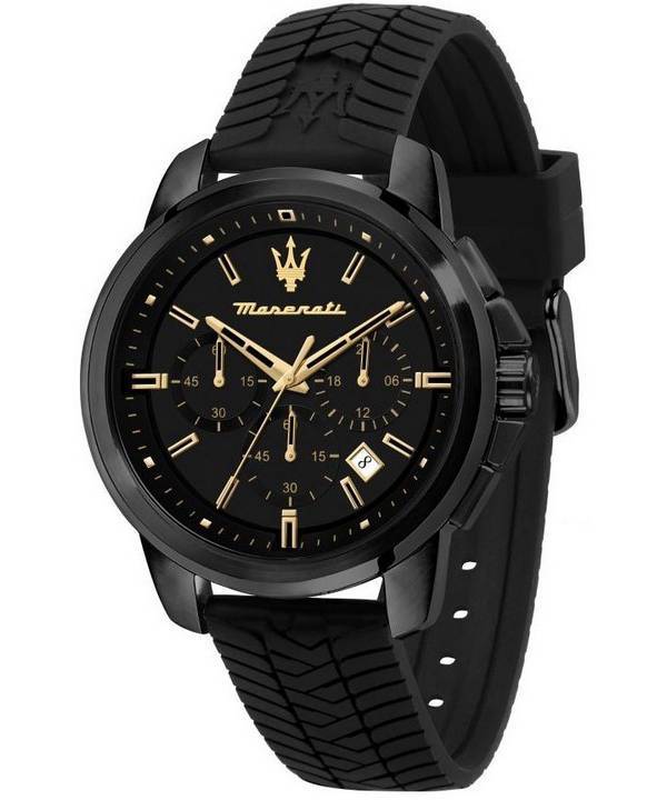 Maserati Successo Chronograph silikonihihna musta kellotaulu kvartsi R8871621011 miesten kello