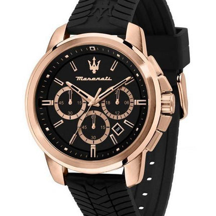 Maserati Successo Chronograph silikonihihna musta kellotaulu kvartsi R8871621012 miesten kello