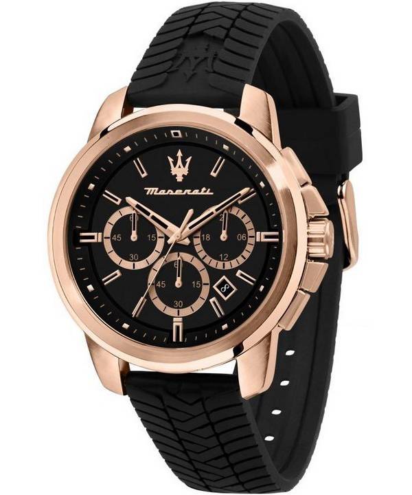 Maserati Successo Chronograph silikonihihna musta kellotaulu kvartsi R8871621012 miesten kello