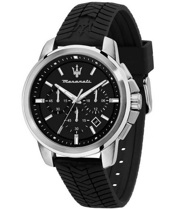 Maserati Successo Chronograph silikonihihna musta kellotaulu kvartsi R8871621014 100M miesten kello