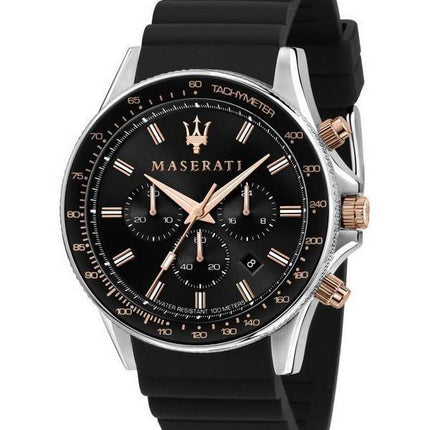 Maserati Sfida Chronograph silikonihihna musta kellotaulu kvartsi R8871640002 100M miesten kello